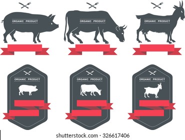 Set of  labels, badges and design elements/ pork, beef, milk