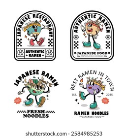 Set of Labels Badges Ramen Japanese Food Cartoon Illustration with Varied Poses and Expressions