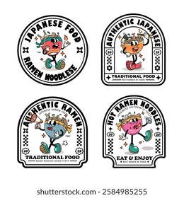 Set of Labels Badges Ramen Japanese Food Cartoon Illustration with Varied Poses and Expressions