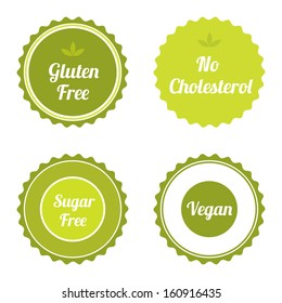 Set of labels, badges and stickers on organic and natural food. Vector illustration.