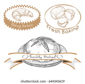 Set of labels for the baked product. Vector illustration of a sketch style.