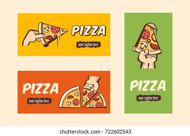 A set of labels, banners with the logo of the pizzeria. Vector illustration.