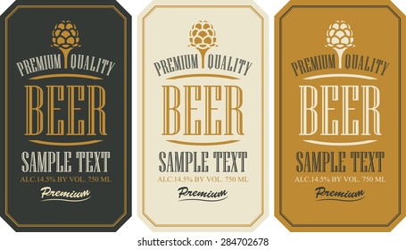 set labels for beer in a retro style with malt