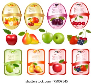 Set of labels with berries and fruit. Vector illustration.