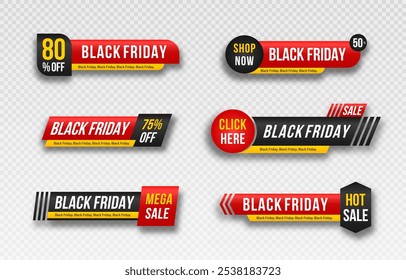 Conjunto de etiquetas para Black Friday. Icono mate 3D con sombra transparente. Últimas noticias a la venta. Etiqueta de ventas realista.