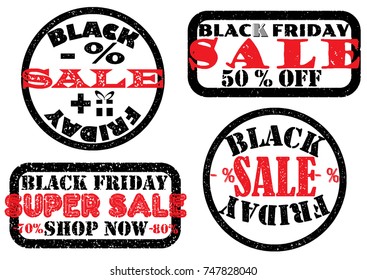 A set of labels for a black Friday with a stamp effect. Vector illustration.