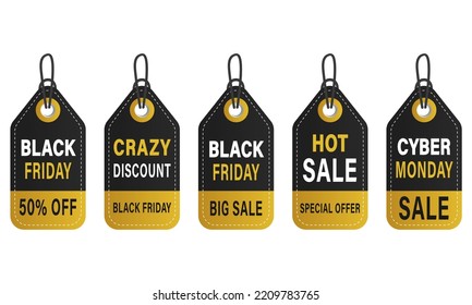 Set of labels for black friday with yellow accent