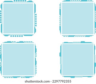 conjunto de etiquetas. Conjunto de marcos Si-Fi de tecnología cuadrada azul aislados en un fondo blanco. Ilustración vectorial.