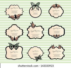 set of labels with  butterflies