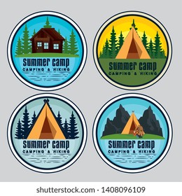 set of labels with cabin and camp to summer adventure
