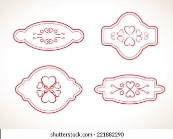 Set of labels and calligraphic design with heart elements on light background