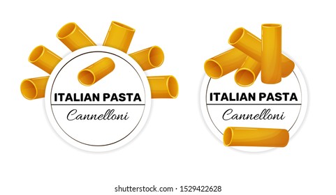 Set of labels for cannelloni, italian pasta. Templates for package design, vector illustration isolated on white