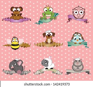 set of labels with cartoon animals