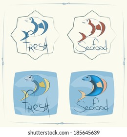 set of labels with cartoon fish