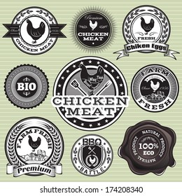 Set of labels with chicken and eggs