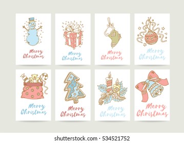 set of labels with christmas and happy new year, vector brochure, decorative elements