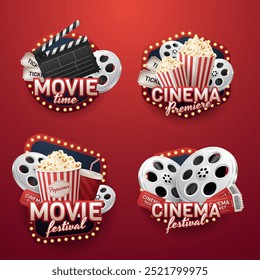 Set of labels of cinema in realistic style