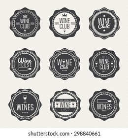 Set of labels for club, wine shop and wine bar. Elegant circular symbols. vector