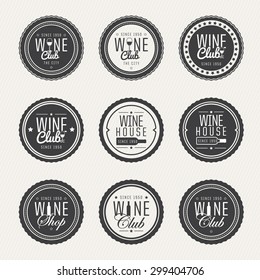 Set of labels for club, wine shop and wine bar. Elegant circular symbols. vector
