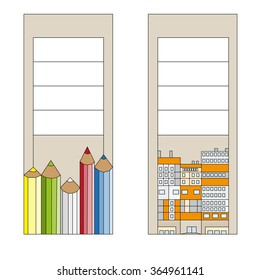 Set of labels with color motif and place for text. Hand drawn vector illustration for office, school folders