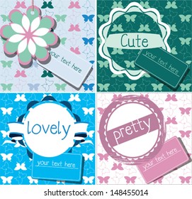 Set of labels with colorful butterflies patterns