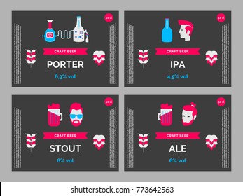 Set of labels for craft beer. Vector template with flat illustrations