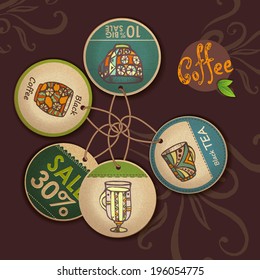 Set of labels with cup of coffee