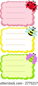 Set of labels with cute bee, ladybird and dotted bug.