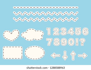 set of labels and decorative ruled lines with stitches.