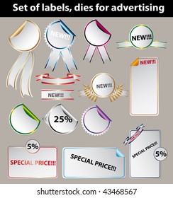 set of labels, dies for advertising