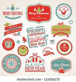 Set of labels and elements for Christmas and New Year