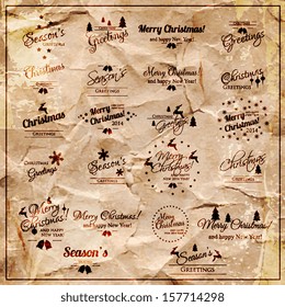 Set of labels and elements for Christmas and New Year
