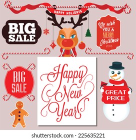 Set of labels and elements for Christmas and New Year.