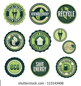 Set of labels and elements for green technology