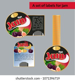 A set of labels for figs jam. Isolated image.