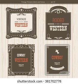 set of labels and frames in Western style isolated on white for design.Vector antique frames with text