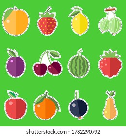 Set of labels of fruits and berries. Vector stock illustration