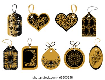 Set of labels in gold and black colors