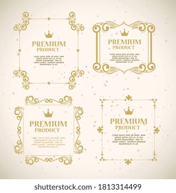 set labels with gold luxury decorative frames vector illustration design