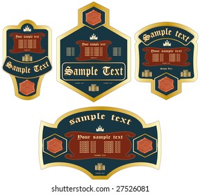 Set of labels in gothic style with a crown, a press and the medieval castle.
