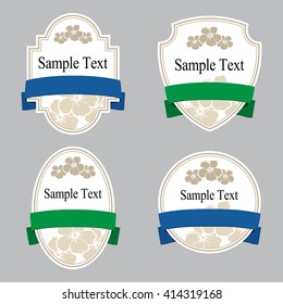 Set of labels with green and blue tapes. Flower theme. Grouped for easy editing. Perfect for labels for wine, tea, liquor, shampoo, shower gel and etc.