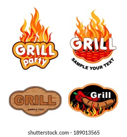 Set of labels with grill and Barbecue