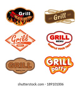 Set of labels with grill and Barbecue