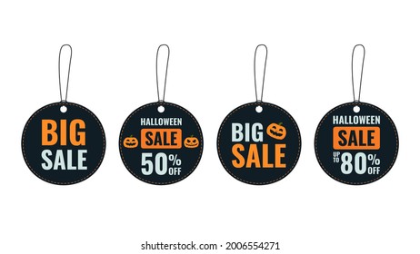 Set of labels or halloween tags with pumpkin and signs on sale. cardboard sale labels. Vector illustration. Happy Halloween