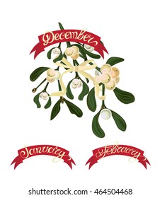 Set labels with hand-drawn lettering, months names of season year, Beautiful bouquet of flowers. Vector illustration.
