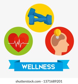 set labels with heartbeat and dumbbells with silhouette man