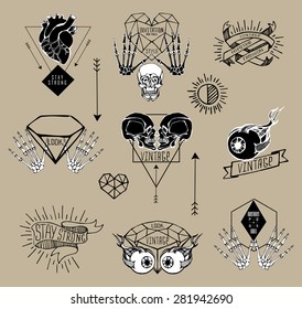 Set of Labels with human skeleton and anatomy