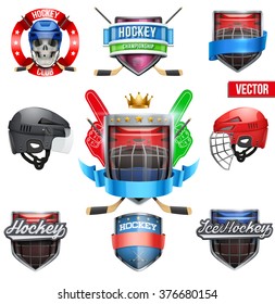 Set of Labels for ice hockey sports. Bright premium quality design. Editable Vector Illustration. 