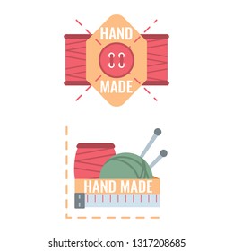 Set of labels, icons, badges, design elements for handmade, tailor, hand sewing and knitting. Vector illustration