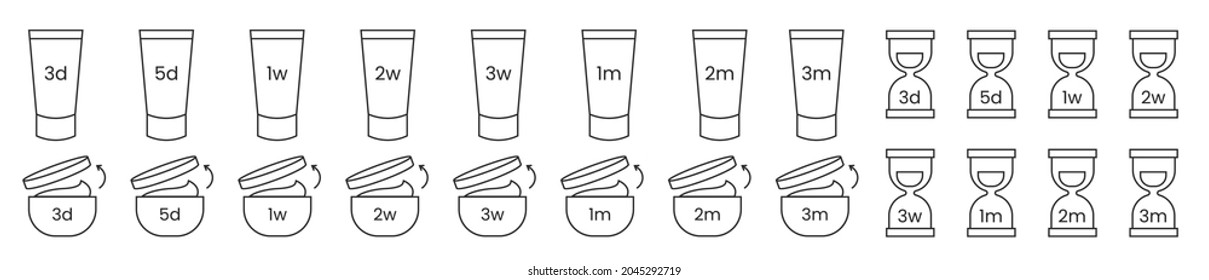 Set labels or icons for cosmetics. Period after opening sybols. Expiration date vector signs for products.